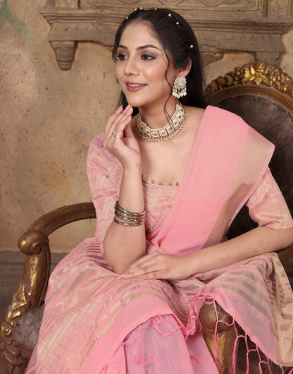 Pink Linen Self Woven Saree