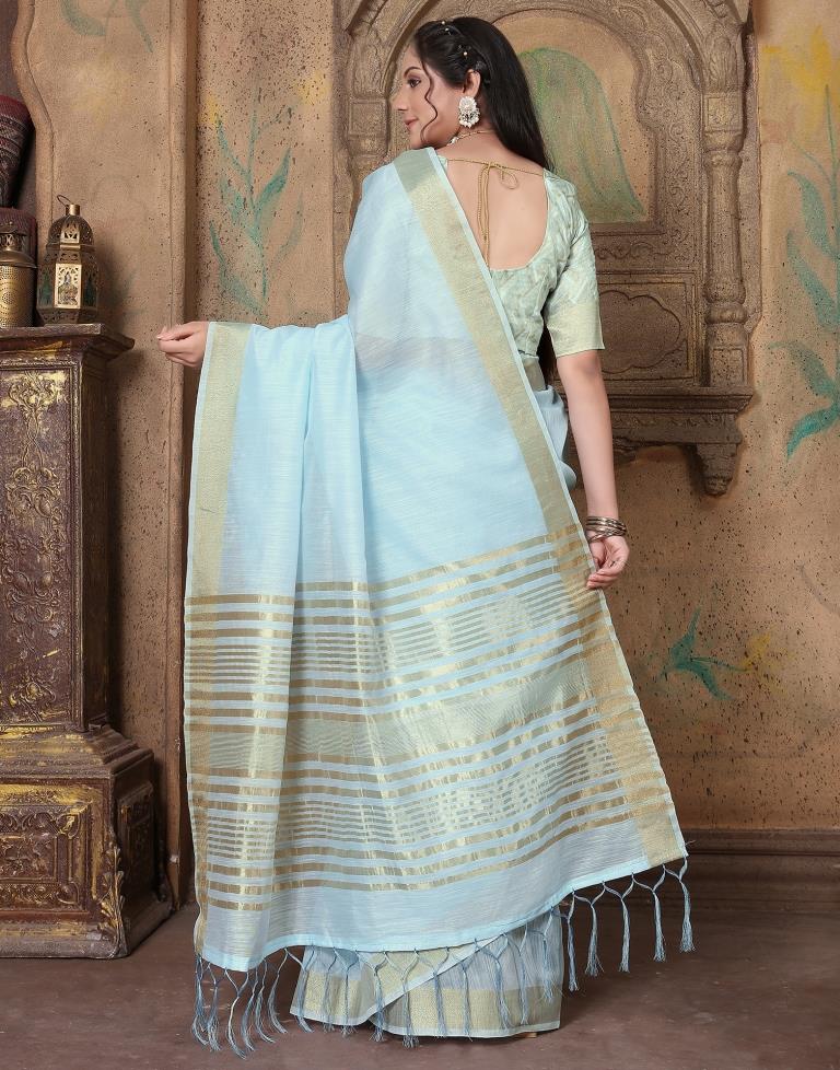 Sky Blue Linen Self Woven Saree