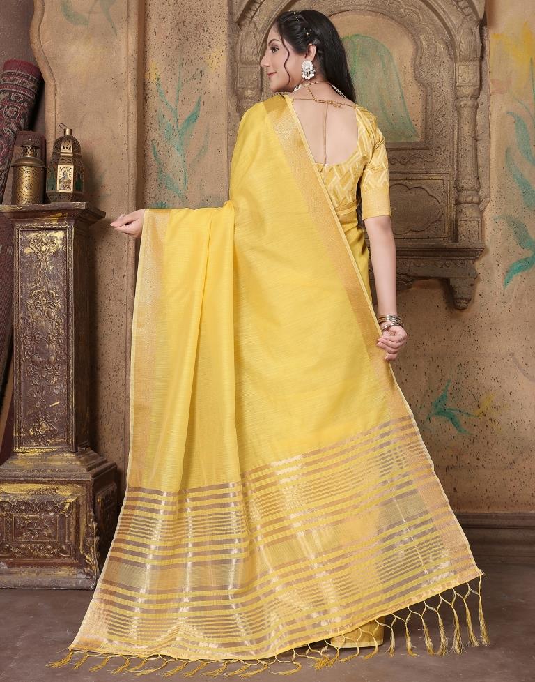 Yellow Linen Self Woven Saree