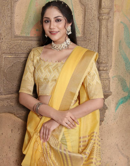 Yellow Linen Self Woven Saree