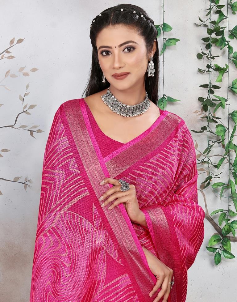 Rani Pink Kota Checks Leheriya Printed Saree