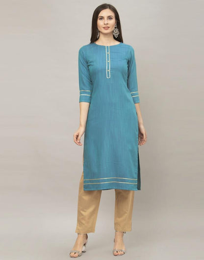 Mesmerising Teal Blue Coloured Dyed, Laced Rayon Kurti | Sudathi