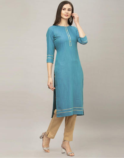 Mesmerising Teal Blue Coloured Dyed, Laced Rayon Kurti | Sudathi