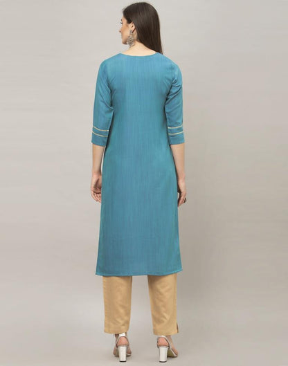Mesmerising Teal Blue Coloured Dyed, Laced Rayon Kurti | Sudathi