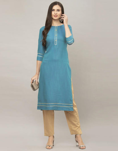 Mesmerising Teal Blue Coloured Dyed, Laced Rayon Kurti | Sudathi