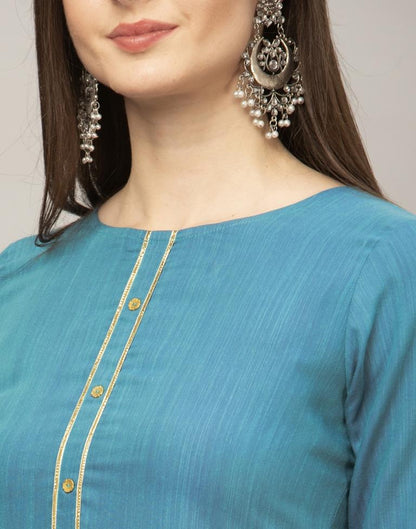 Mesmerising Teal Blue Coloured Dyed, Laced Rayon Kurti | Sudathi