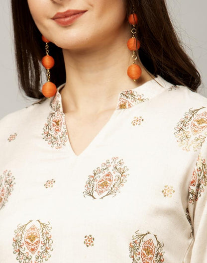 Off White Coloured Cotton Flex Foil Printed Kurti With Palazzo | Leemboodi