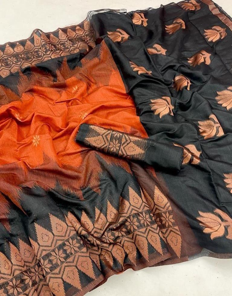 Rust Orange Cotton Weaving Saree