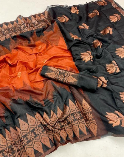 Rust Orange Cotton Weaving Saree