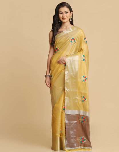 Yellow Silk Self Woven Saree