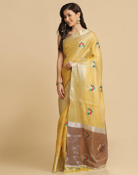 Yellow Silk Self Woven Saree