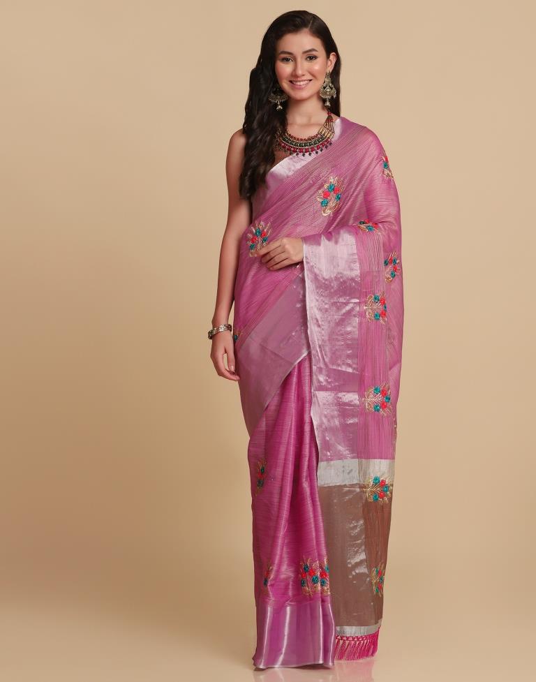 Pink Silk Self Woven Saree