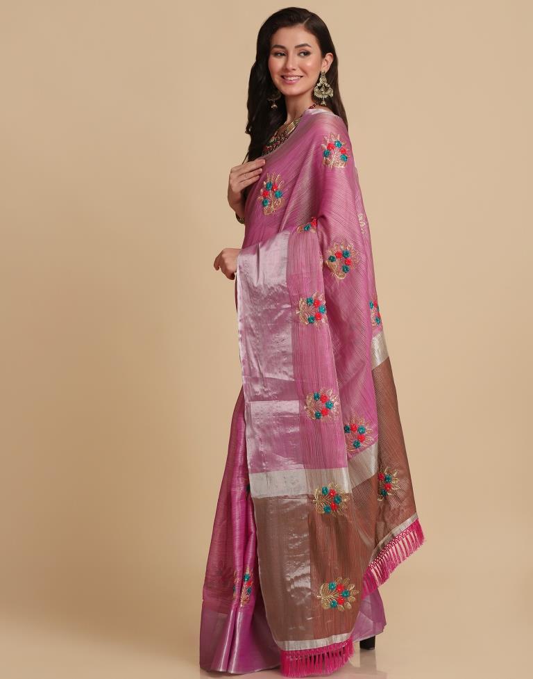 Pink Silk Self Woven Saree