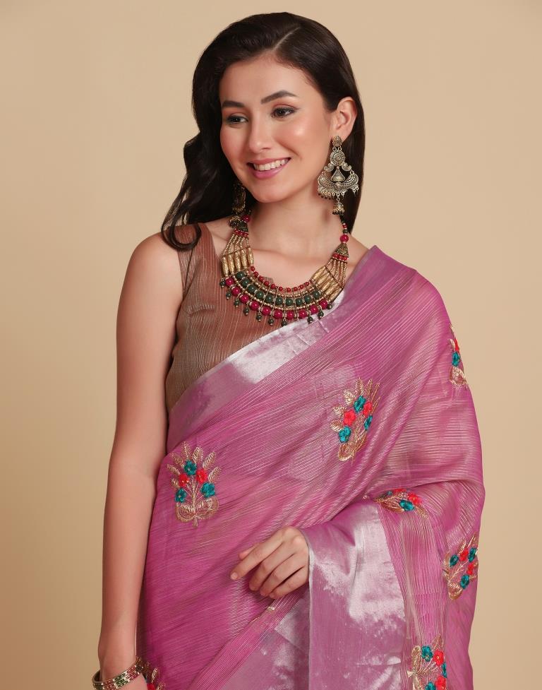 Pink Silk Self Woven Saree