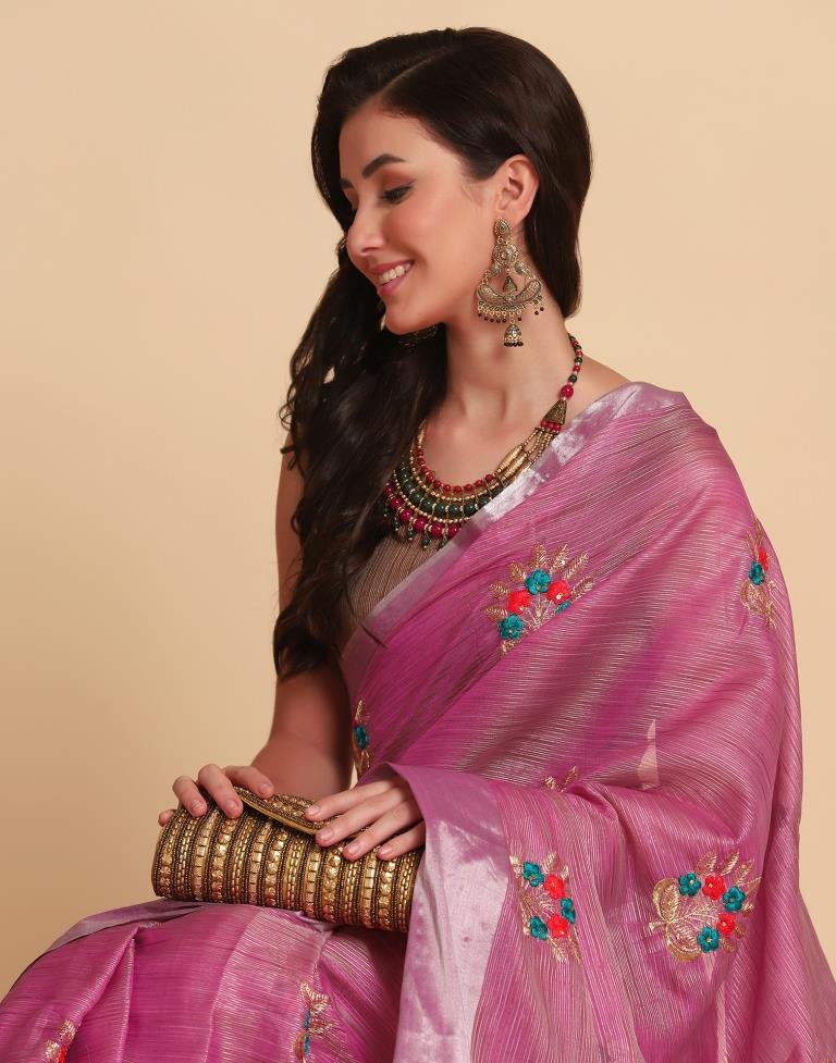 Pink Silk Self Woven Saree