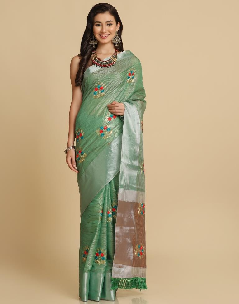Green Silk Self Woven Saree