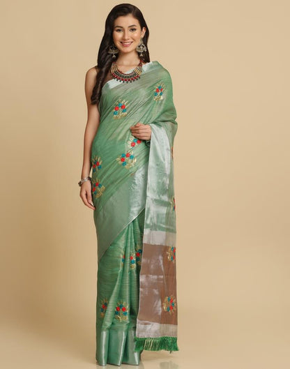 Green Silk Self Woven Saree