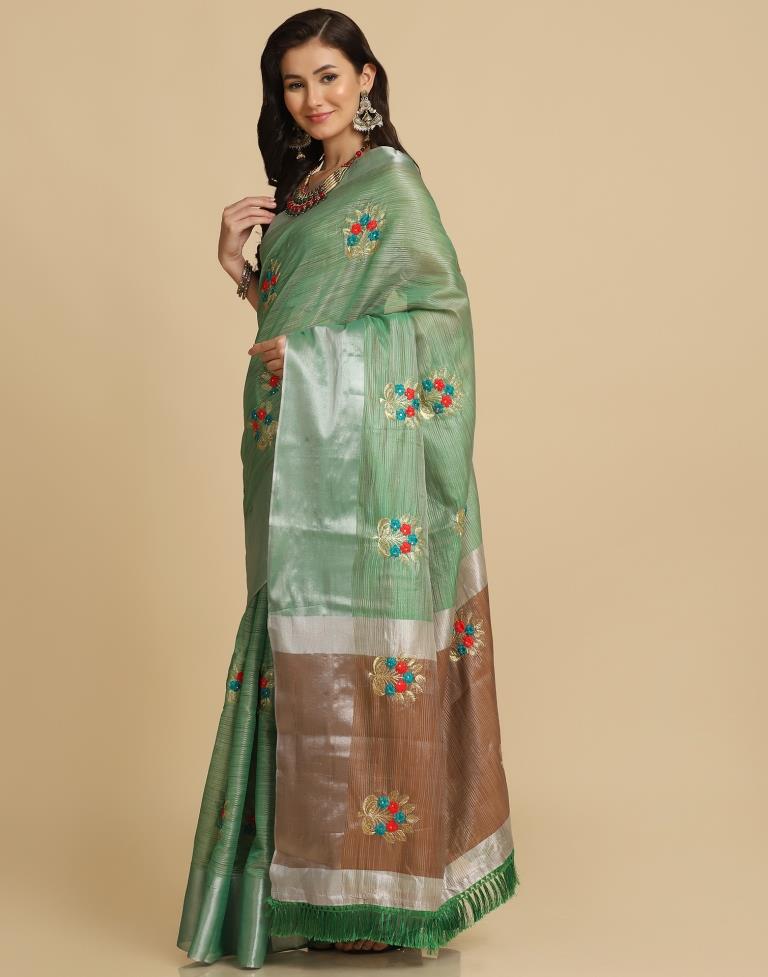 Green Silk Self Woven Saree