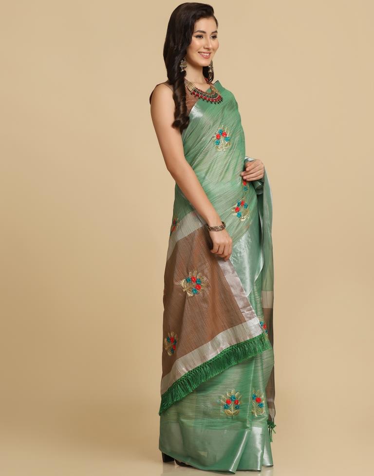 Green Silk Self Woven Saree