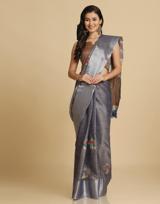 Blue Silk Self Woven Saree