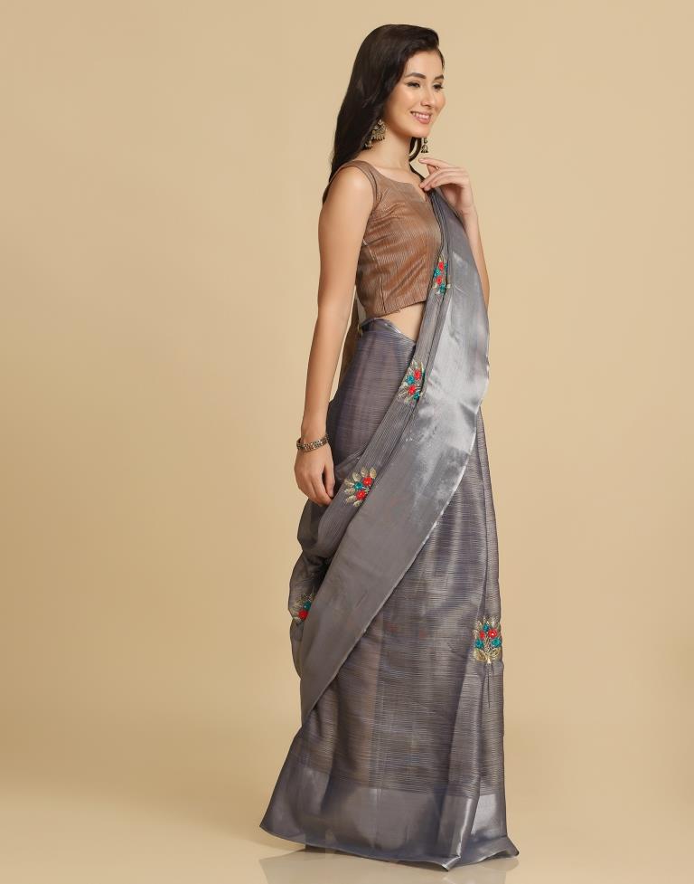Blue Silk Self Woven Saree