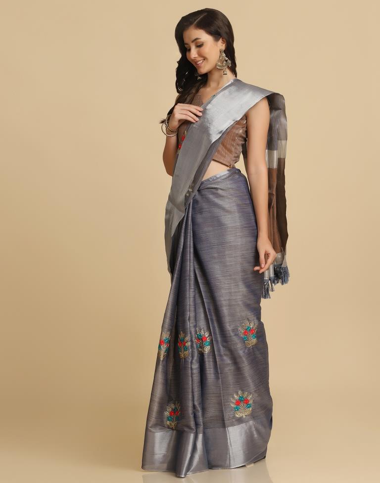 Blue Silk Self Woven Saree