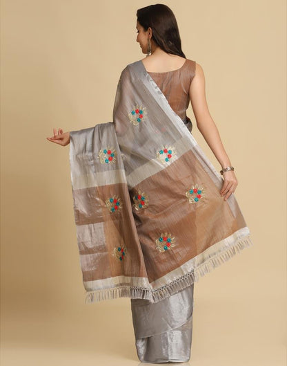 Grey Silk Self Woven Saree