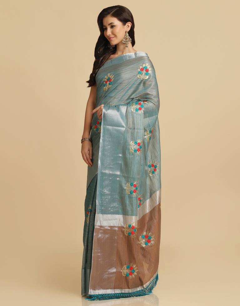 Rama Green Silk Self Woven Saree