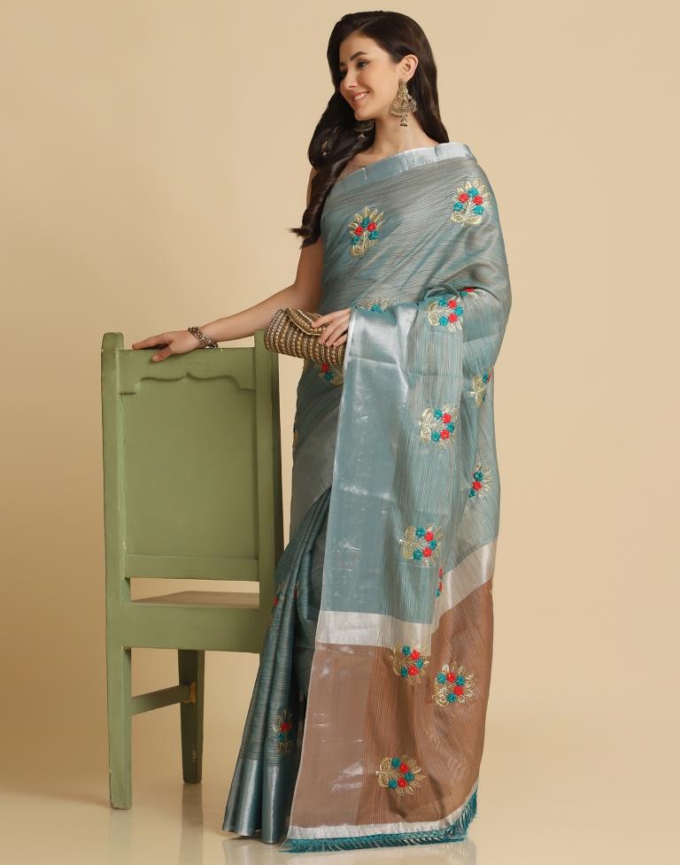 Rama Green Silk Self Woven Saree