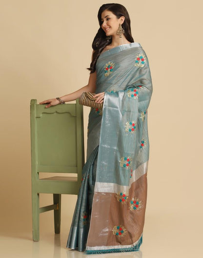 Rama Green Silk Self Woven Saree