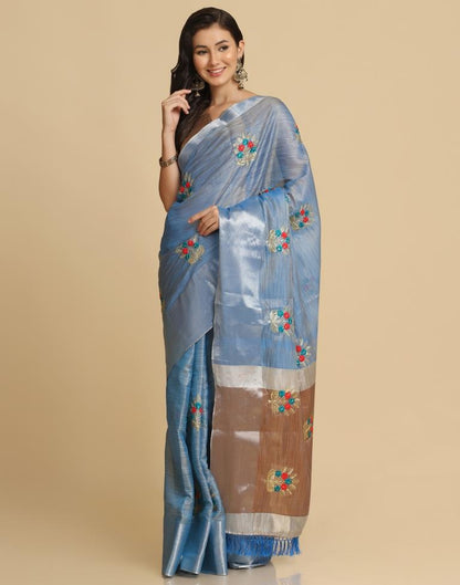 Blue Silk Self Woven Saree