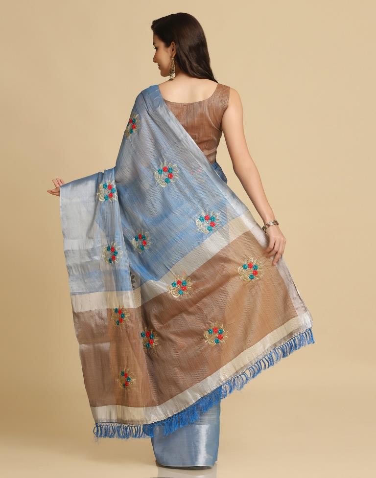 Blue Silk Self Woven Saree