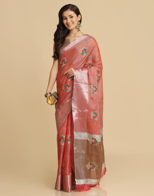 Red Silk Self Woven Saree