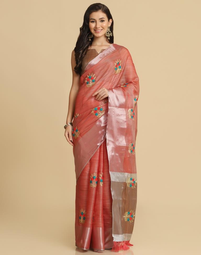 Red Silk Self Woven Saree
