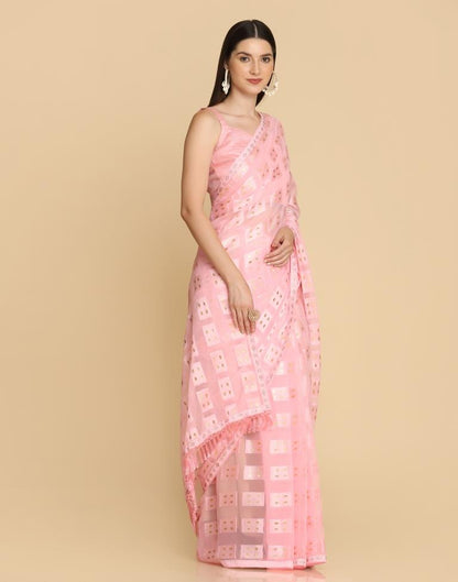 Pink Georgette Plain Saree