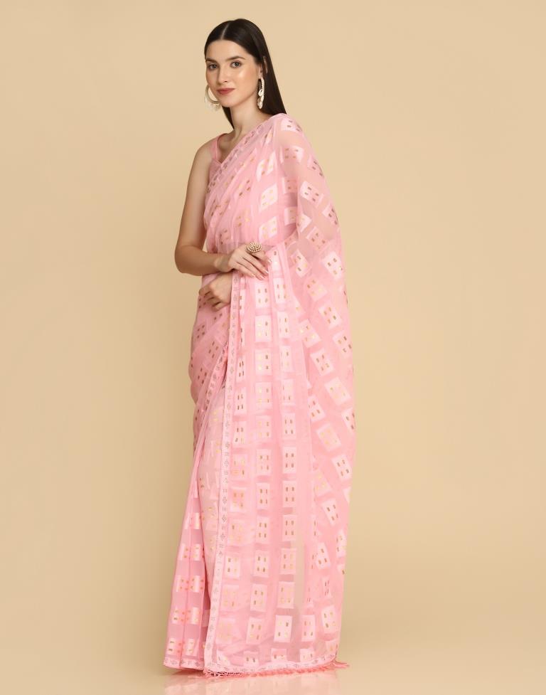 Pink Georgette Plain Saree