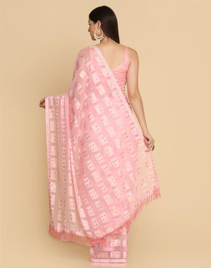 Pink Georgette Plain Saree