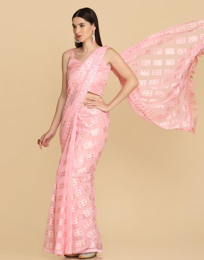 Pink Georgette Plain Saree