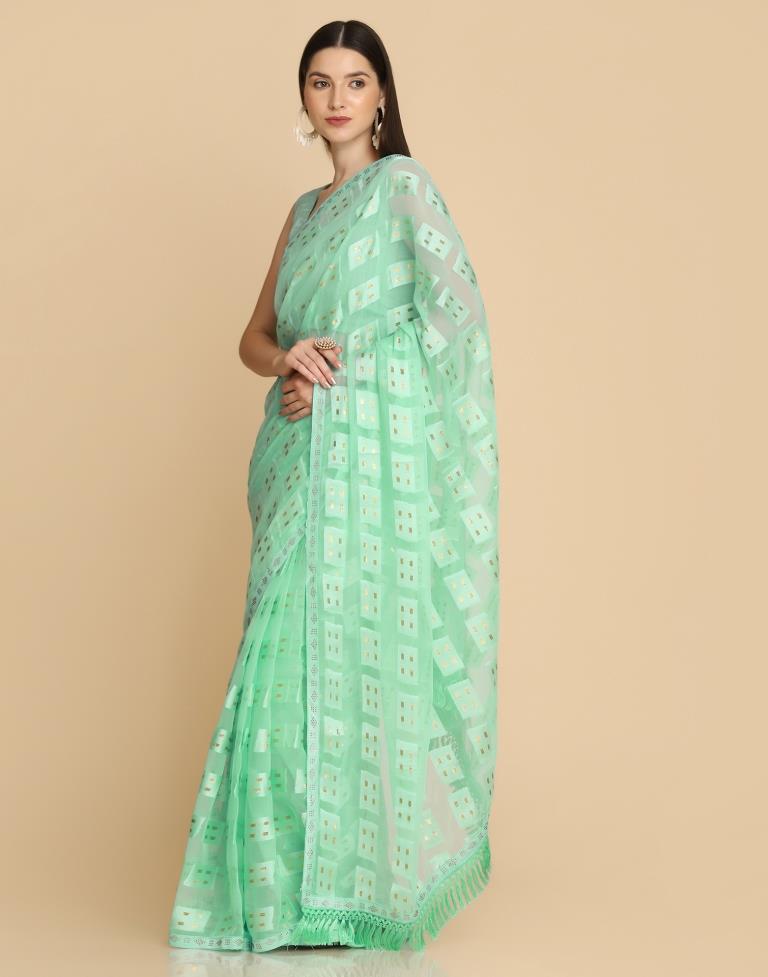 Turquoise Georgette Plain Saree