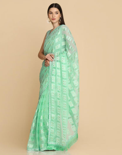 Turquoise Georgette Plain Saree