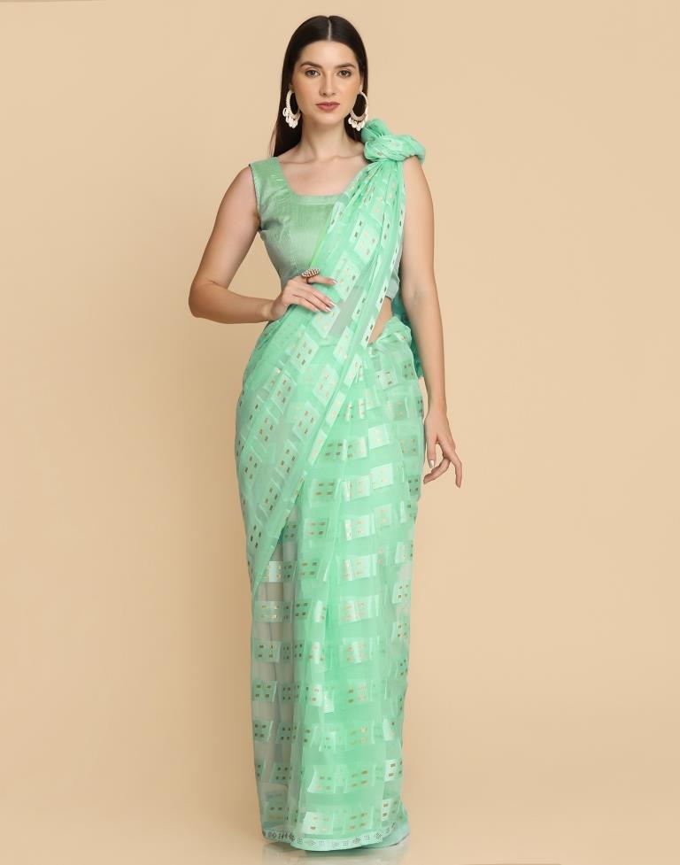 Turquoise Georgette Plain Saree