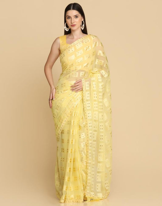 Yellow Georgette Plain Saree