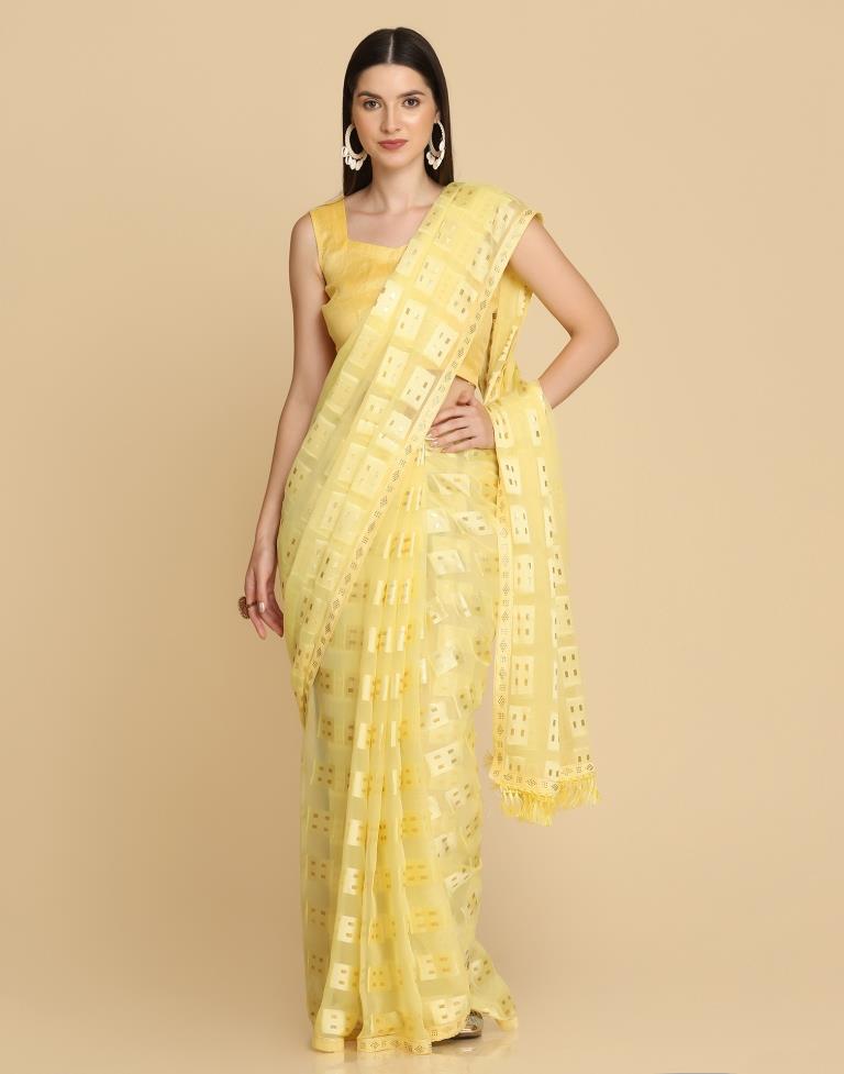 Yellow Georgette Plain Saree