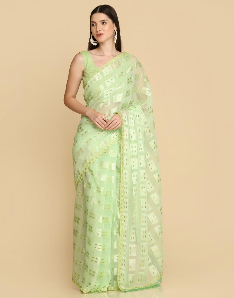 Light Green Georgette Plain Saree