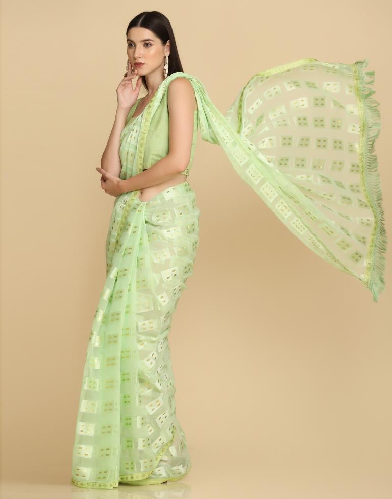 Light Green Georgette Plain Saree