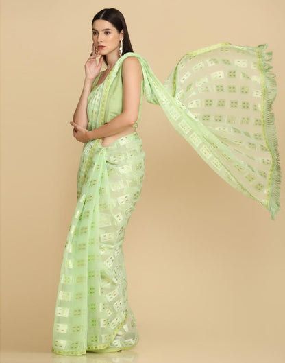 Light Green Georgette Plain Saree
