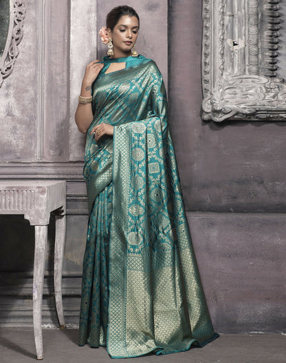 Rama Green Weaving Silk Banarasi Saree