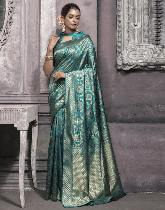 Rama Green Weaving Silk Banarasi Saree