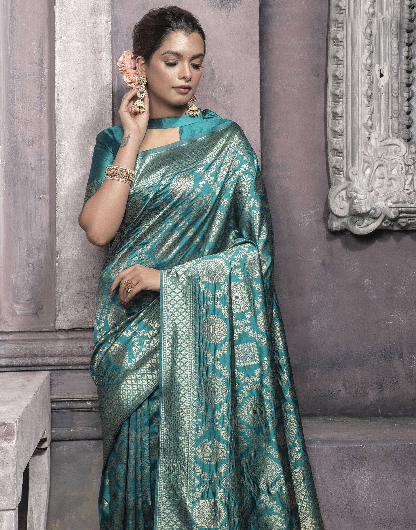 Rama Green Weaving Silk Banarasi Saree