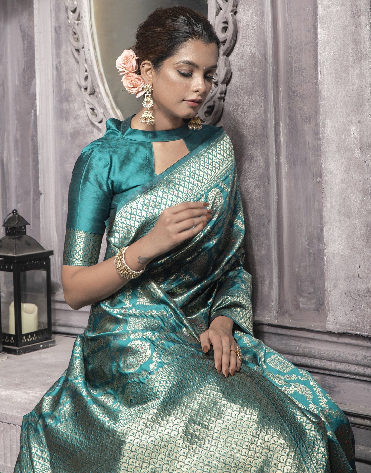 Rama Green Weaving Silk Banarasi Saree
